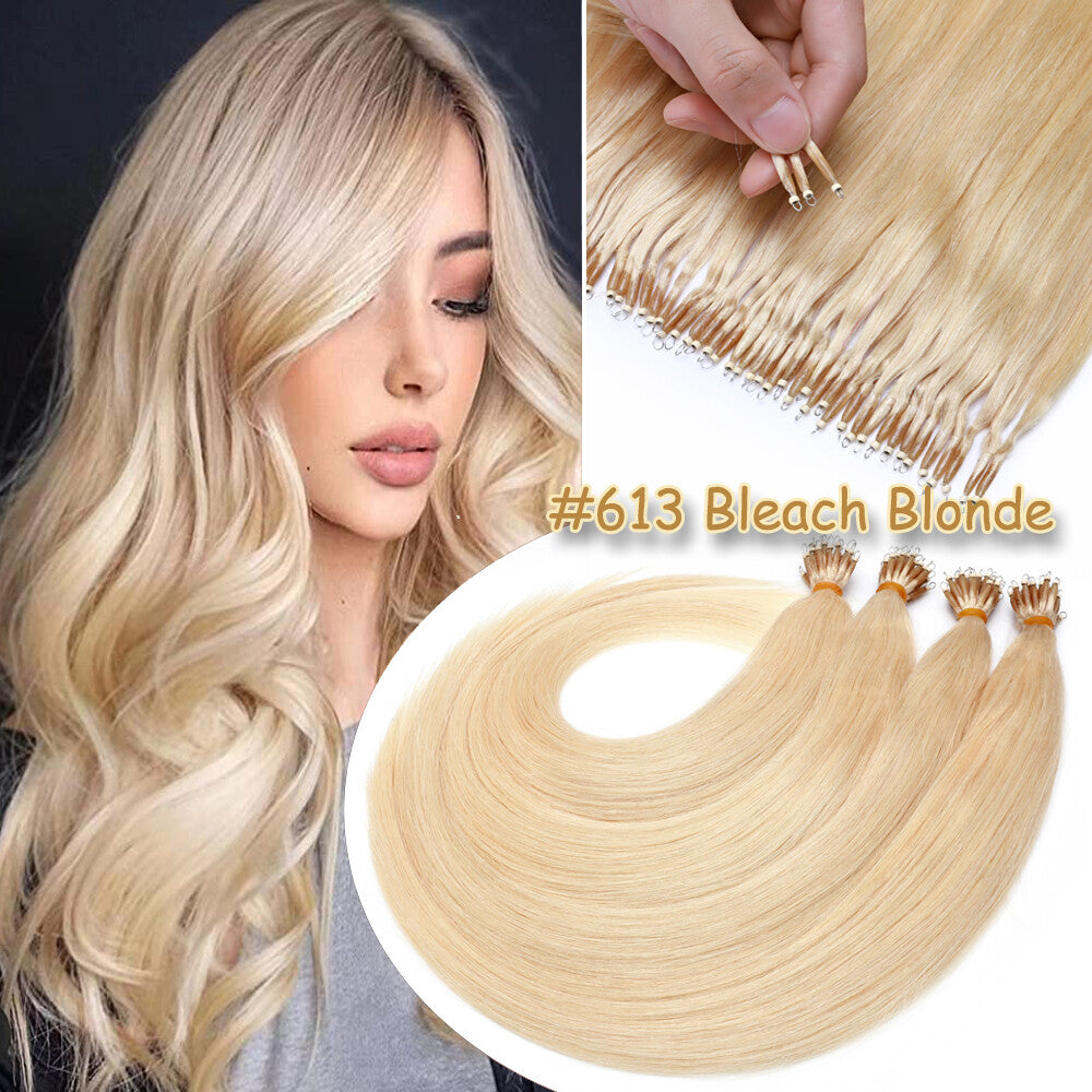 150Pcs Thick Remy Human Hair Extensions Nano Ring Micro Loop Beads - Multiple Colors & Lengths