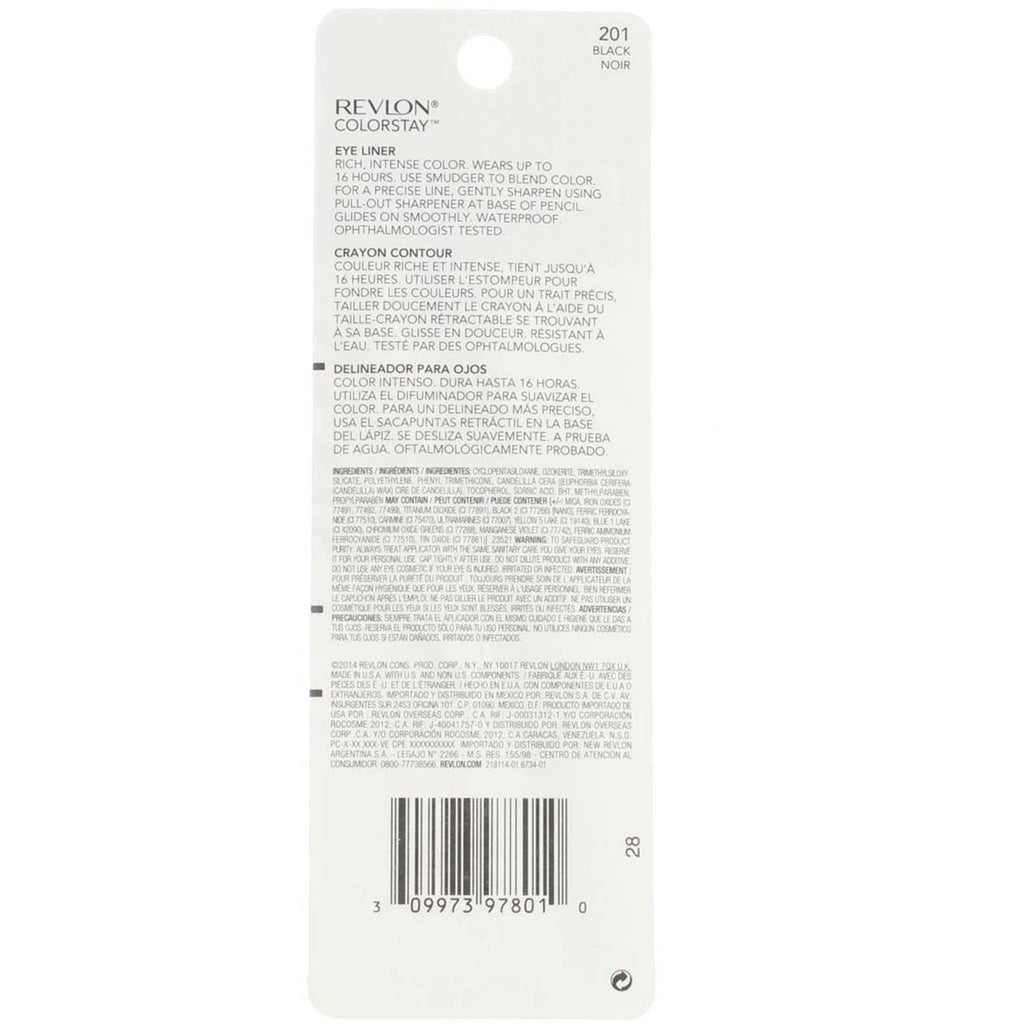 Revlon ColorStay Waterproof Eyeliner Pencil Black 201, 0.01 oz — 2 Pack