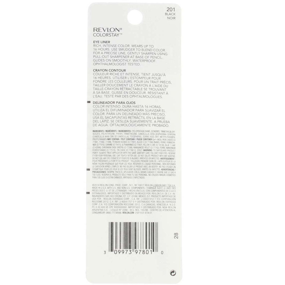Revlon ColorStay Waterproof Eyeliner Pencil Black 201, 0.01 oz — 2 Pack