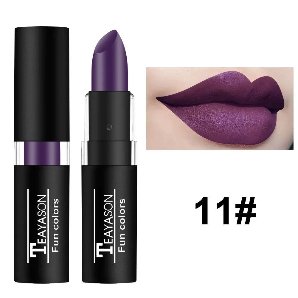 12-Color Matte Waterproof Long Lasting Lipstick Set - Black Blue Purple Green