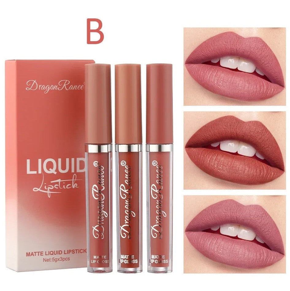 3Pcs Waterproof Matte Lipstick Set Long Lasting Lip Color Makeup