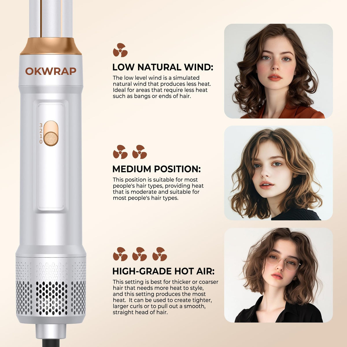 6-in-1 Hair Dryer Brush Curling Wand Set Ionic Air Styling Tools