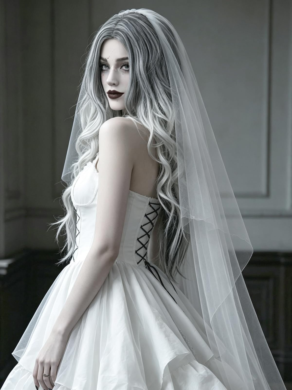 Long Curly Silver Grey Costume Wig for Women - Halloween & Cosplay