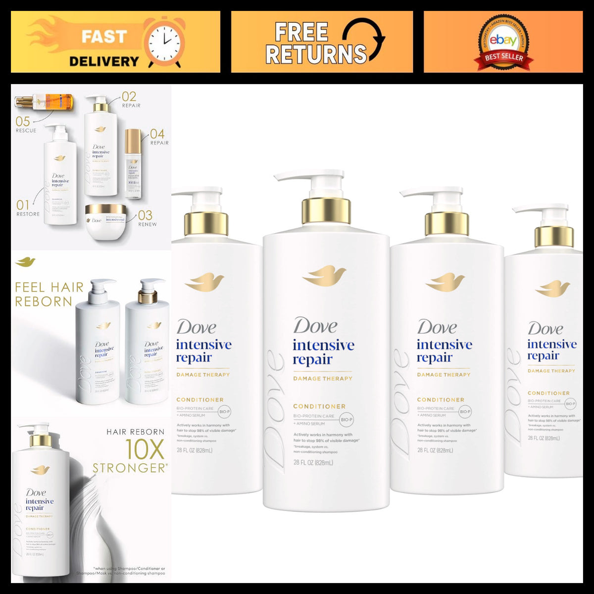 Intensive Repair Conditioner for Damaged Hair & Breakage - 28oz Pack of 4