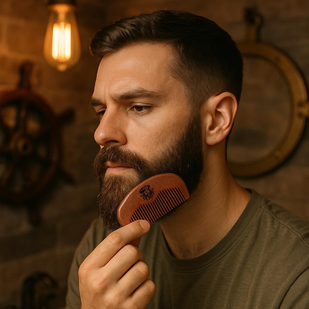 Wood Beard and Mustache Comb Anti-Static & Stimulating Skin, Durable Natural Finish