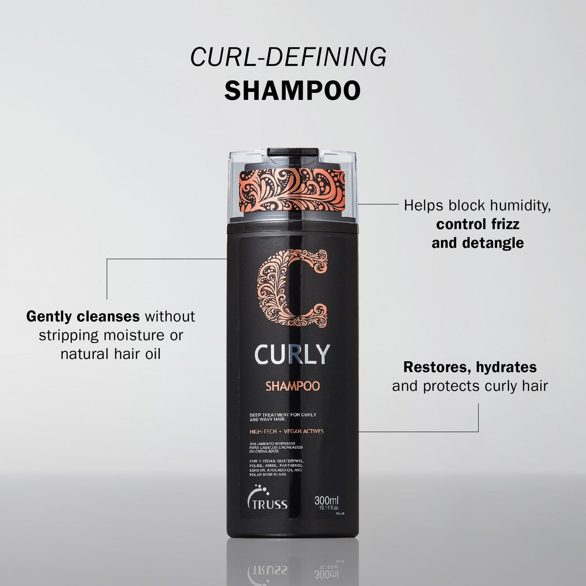 Curly Hair Shampoo with Keratin & Avocado Oil - Gentle Frizz Control, 10.14 fl oz