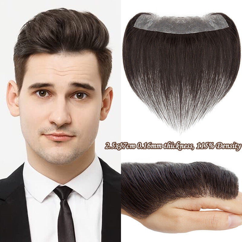 Men's Receding Hairline PU Hairpiece with Human Hair Toupee – Natural Look & Adjustable Fit