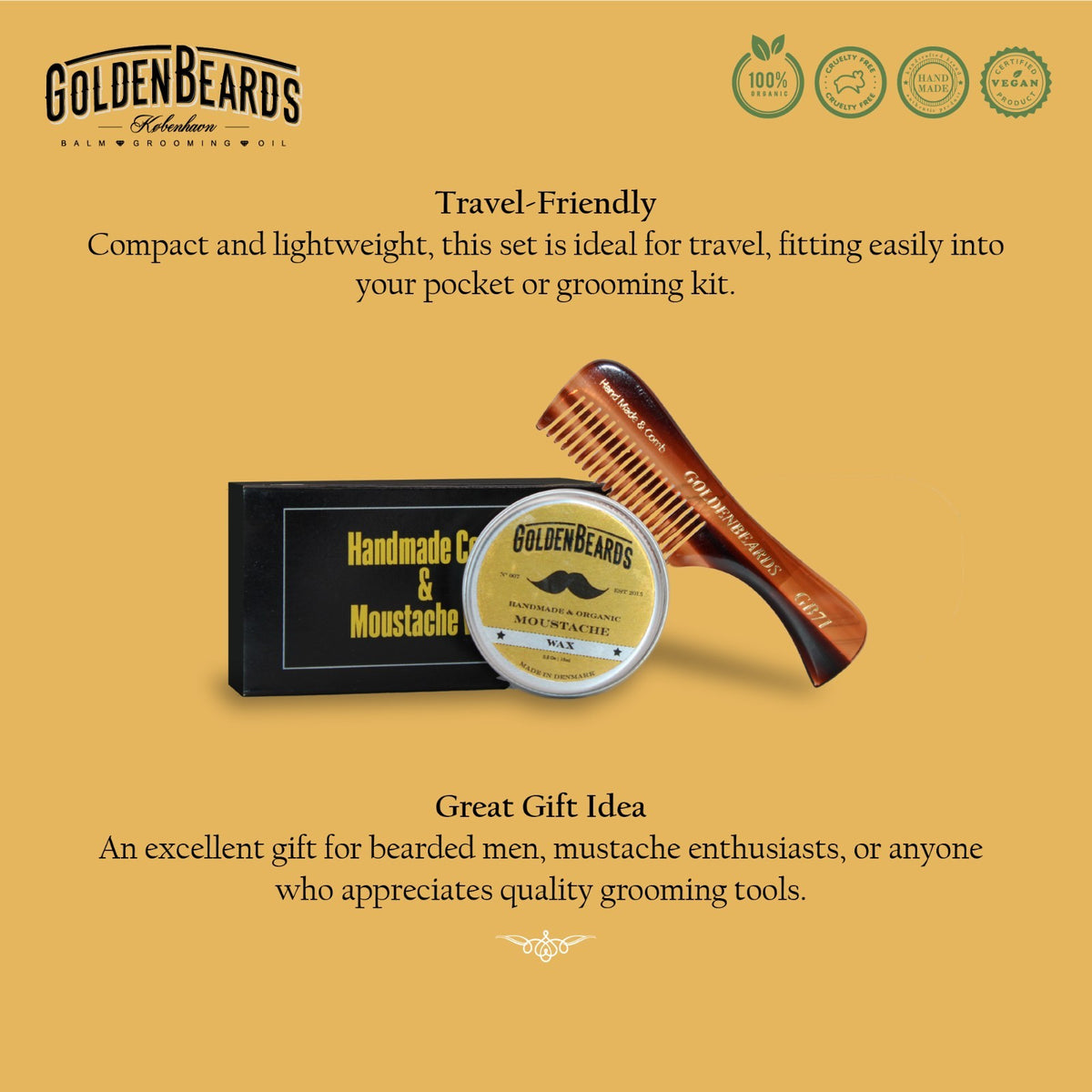 Organic Mustache Wax Kit with Comb for Styling & Taming Facial Hair