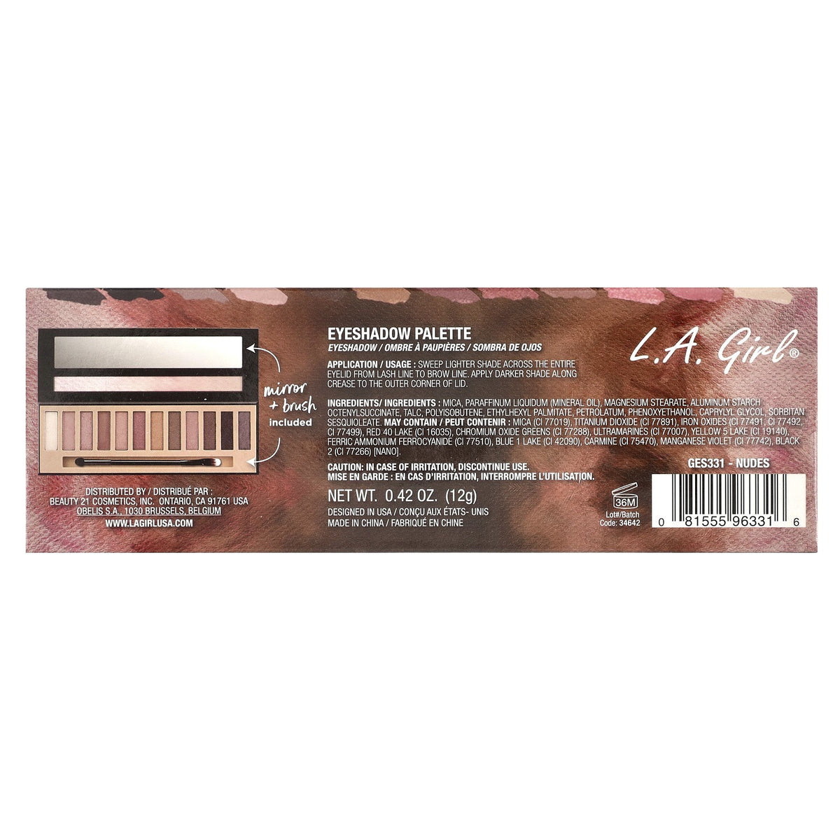 12-Color Eyeshadow Palette with Mirror & Brush - Nudes & Brights