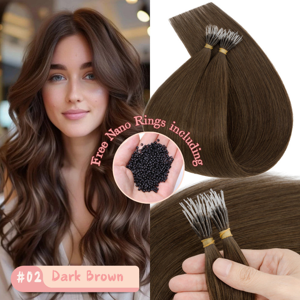 150Pcs Thick Remy Human Hair Extensions Nano Ring Micro Loop Beads - Multiple Colors & Lengths