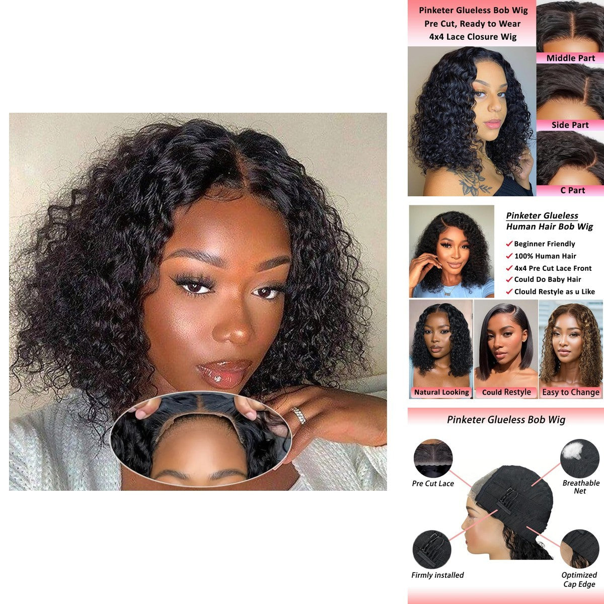 Human Hair Bob Wig 4x4 Glueless Deep Wave 8 Inch for Black Women