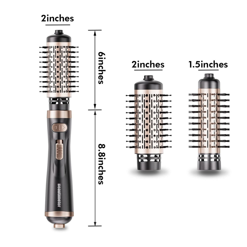 3-in-1 Rotating Hair Dryer Brush with Ceramic Coating and Interchangeable Attachments