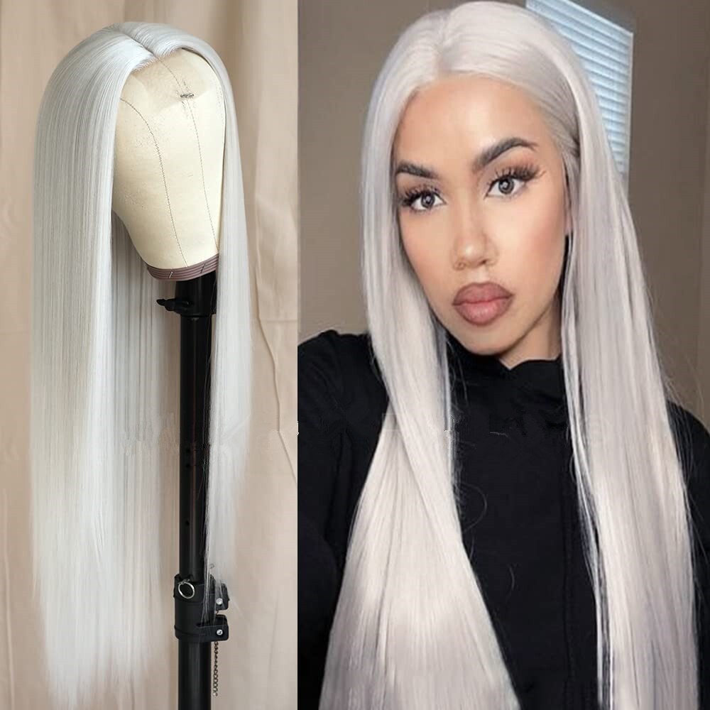 Women Long Lace Front Wigs Straight Synthetic Hair Heat Resistant 180% Density