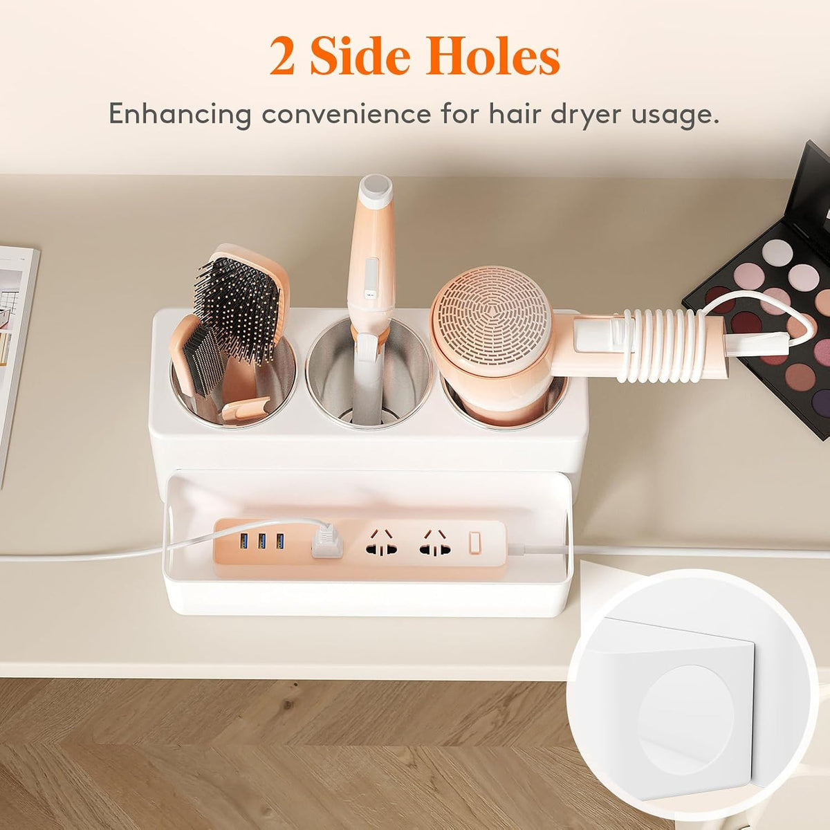 Hair Tool Organizer with 3 Heat-Resistant Cups and Cord Management