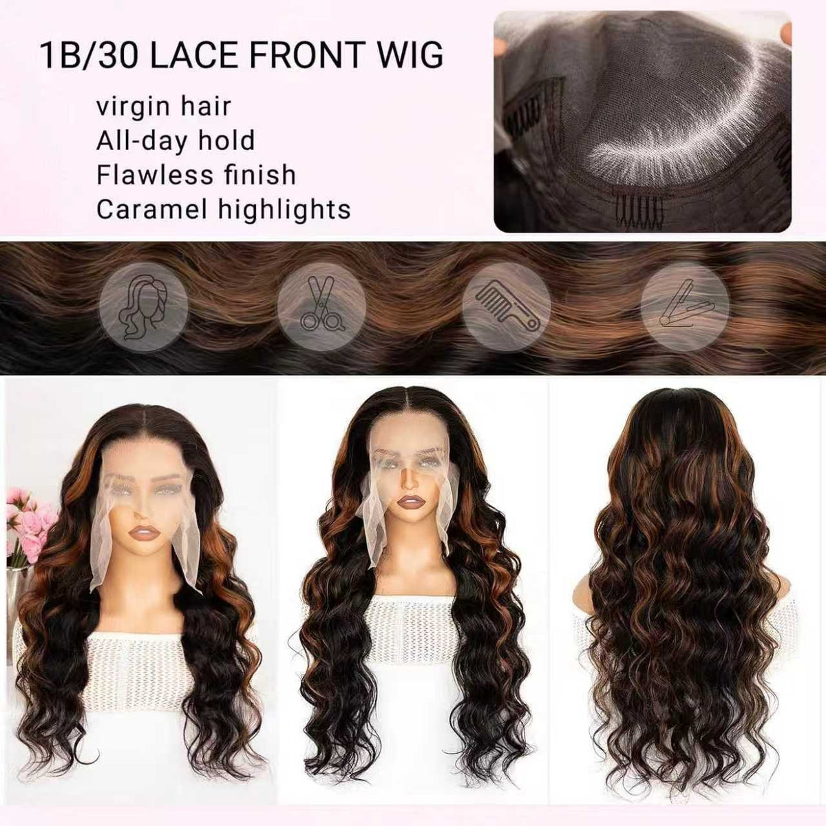 Human Hair Lace Wigs 13x4 Ombre Body Wave 200% Density Natural Look