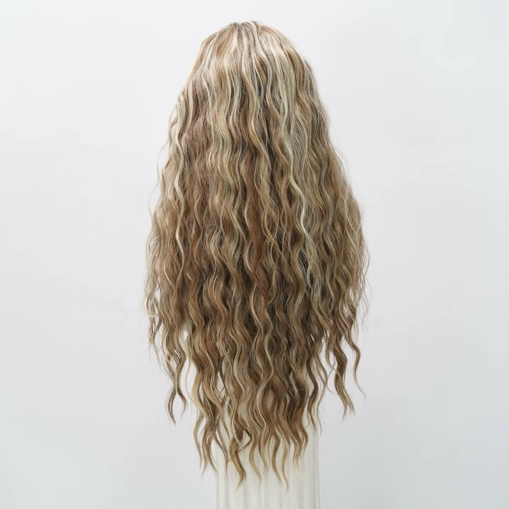 Long Water Body Wave Lace Front Wigs 13x4 Brown Blonde Highlights 26 Inches - Pre-Plucked