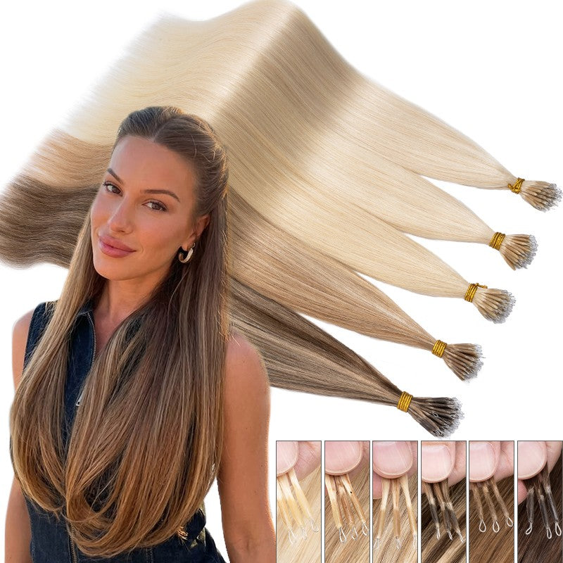 Thick Nano Ring Hair Extensions - Micro Link Bead Tips, Remy Human Hair