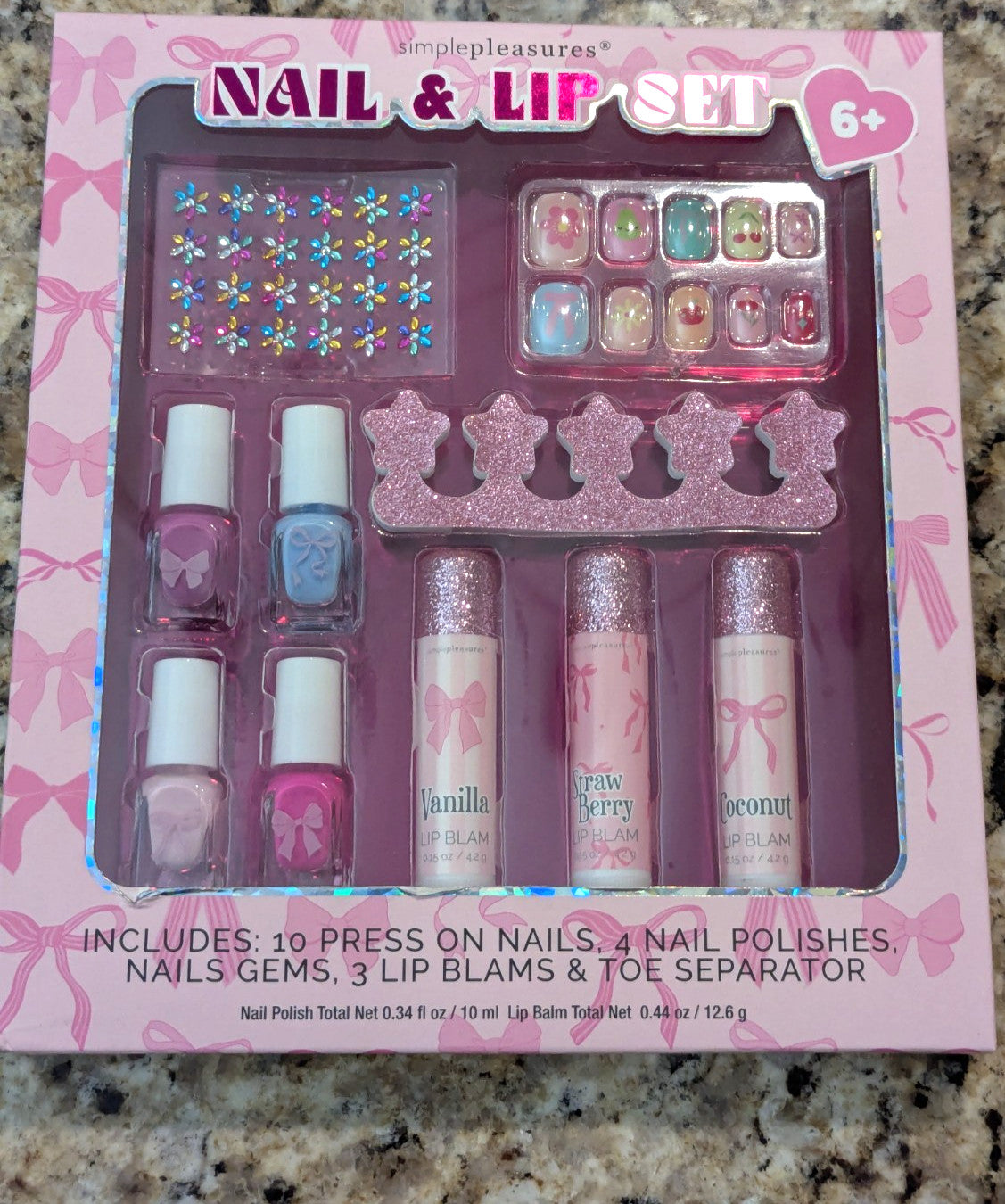 Nail & Lip Set with Press-On Nails, Polishes, Gems & Lip Balms