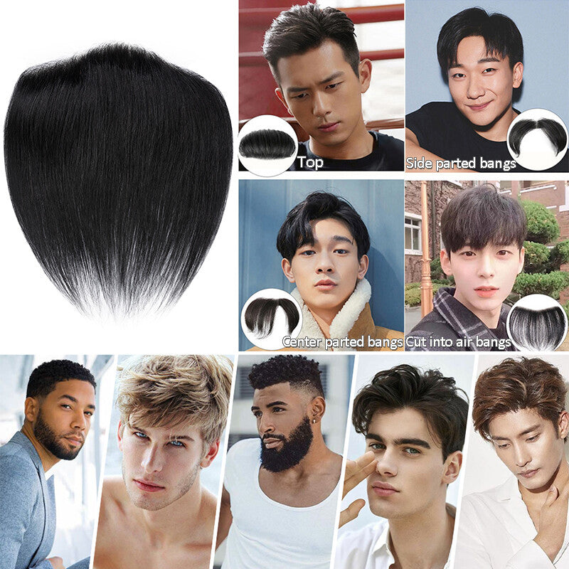 Mens Skin PU Front Hairpiece Toupee for Receding Hairline and Hair Loss