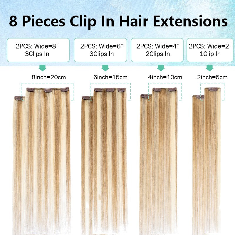 Invisible Clip-In Hair Extensions Full Head Set - Real Remy Human Hair