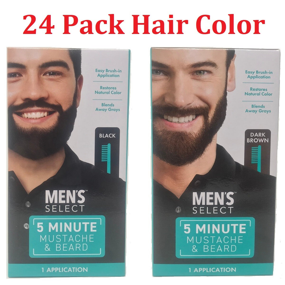 Men's Select Mustache & Beard Hair Color Dye - Black & Dark Brown, 24 Pack