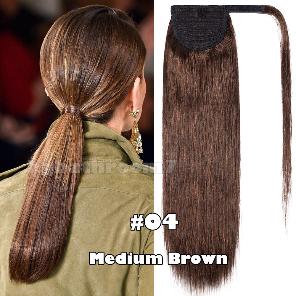 100% Human Hair Ponytail Extensions Clip-In Wrap Around Hairpiece