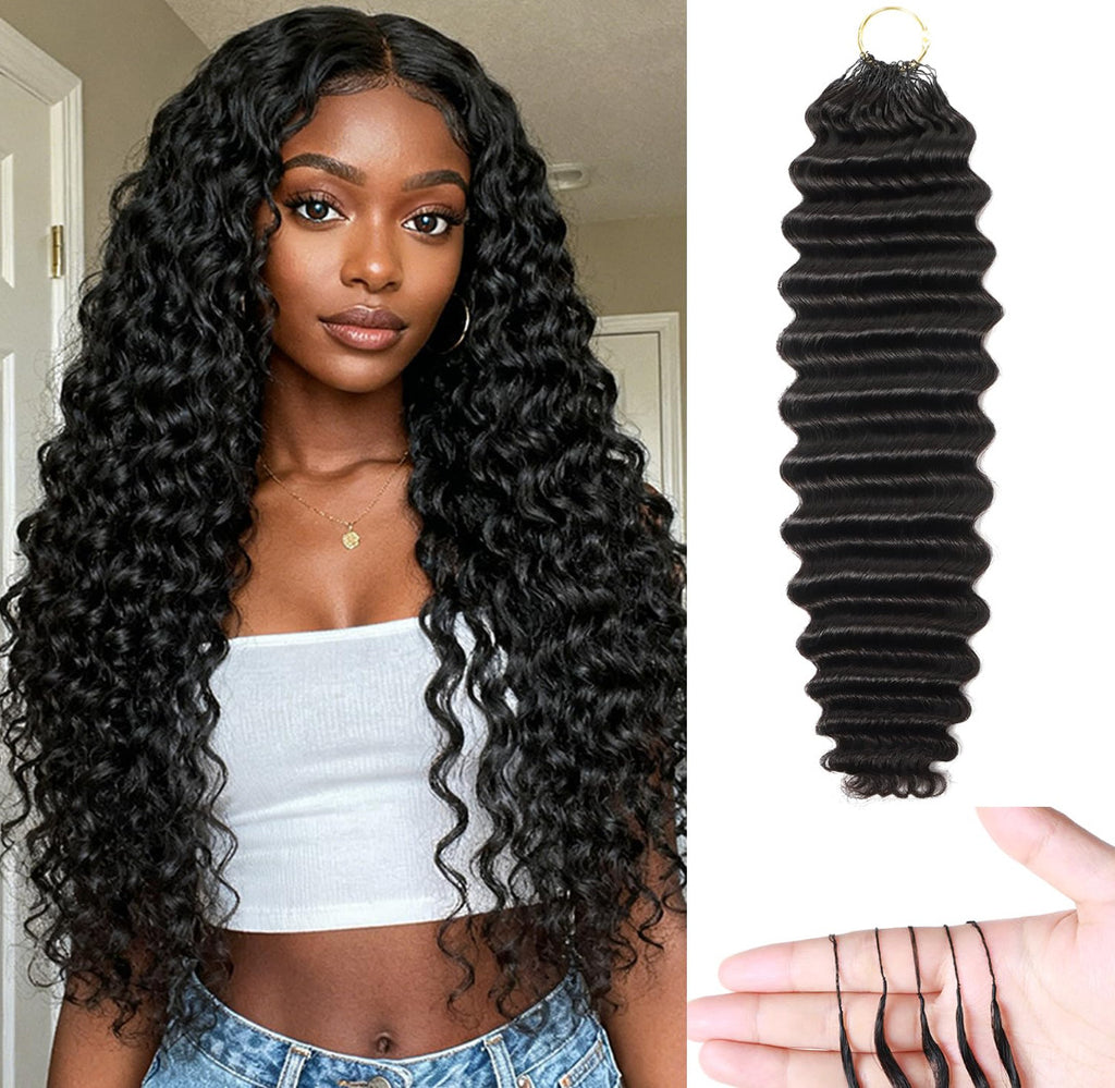 Deep Wave Human Crochet Hair Bundle 20 Inch 60g Black Feather Extensions