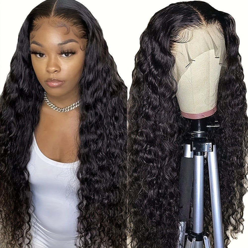 Glueless Synthetic Lace Front Wig for Women - Natural Black, Pre-Plucked, 180% Density