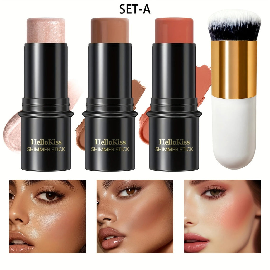4PCS Cream Contour Stick Kit - Matte Waterproof Blush Highlighter Bronzer Set