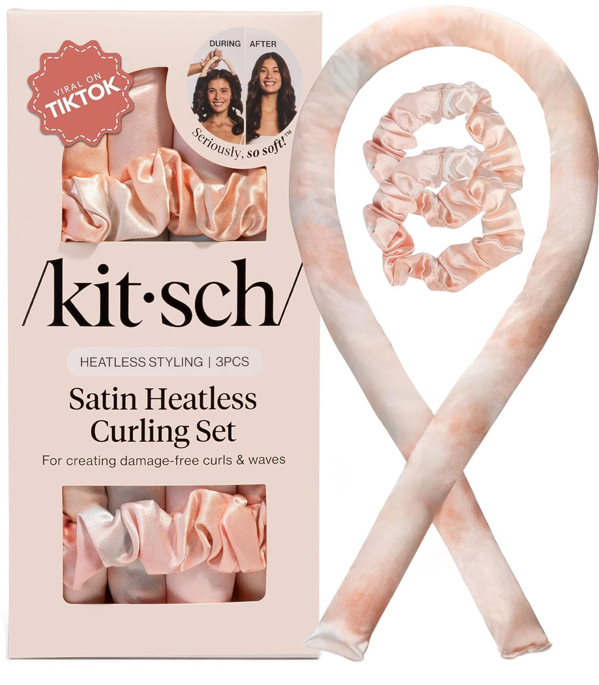 Satin Heatless Curling Set for Overnight Hair Styling - Sunset Tie Dye