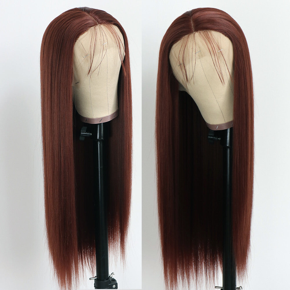 Long Straight Brown Synthetic Lace Front Wig for Black Women Heat Resistant 180% Density
