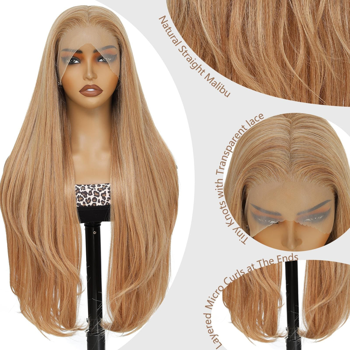 Long 30-Inch Honey Blonde Balayage Lace Front Wig with Pre-Layered Style