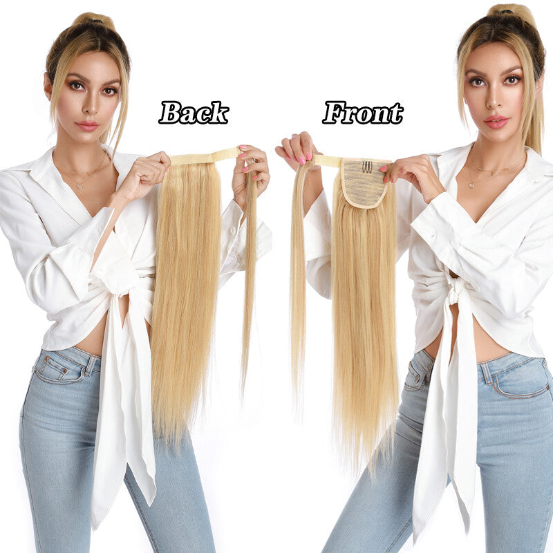 100% Human Hair Ponytail Extensions Clip-In Wrap Around Hairpiece