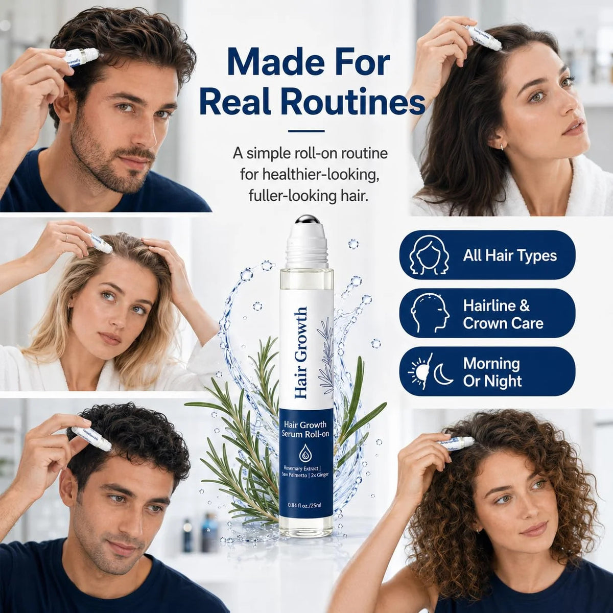 Hair Growth Serum Roll-On for Thicker Hair - 2 Pack, 0.85 Fl Oz