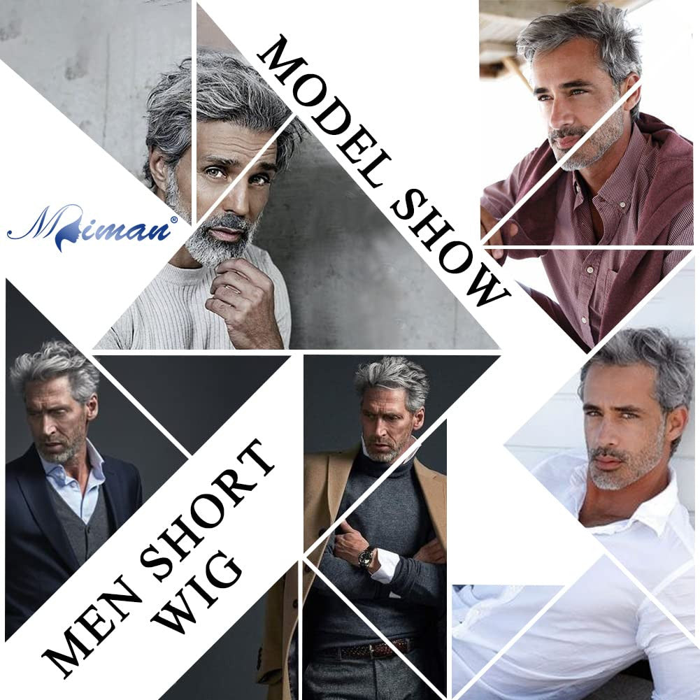Men's Short Gray Synthetic Wig for Natural Look & Cosplay