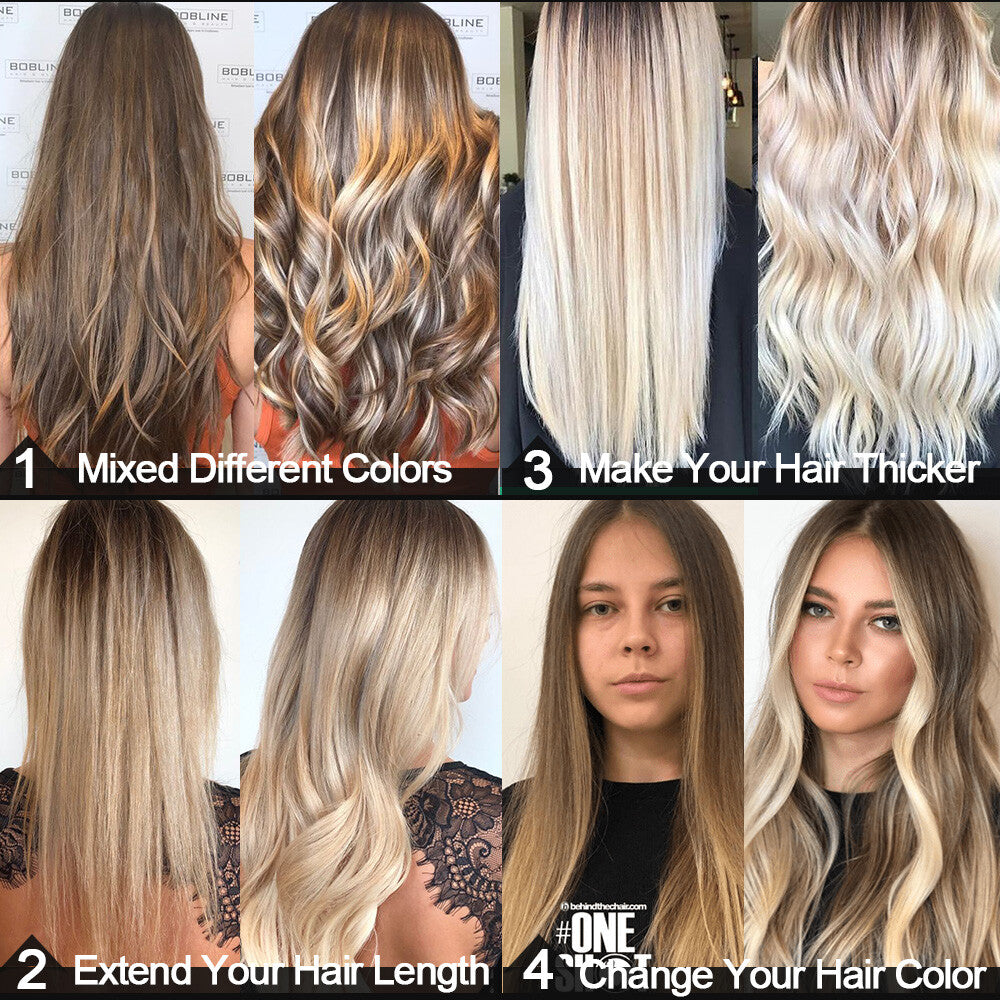 Human Hair Extensions Clip-In Full Head Set - Remy Real Hair, Multiple Lengths & Colors