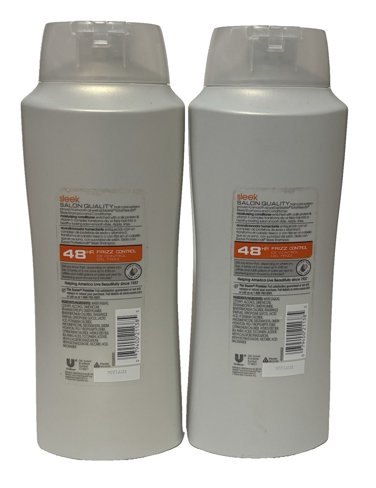 2 Pack Suave Professionals Sleek Smooth Frizz Control Conditioner 28 oz