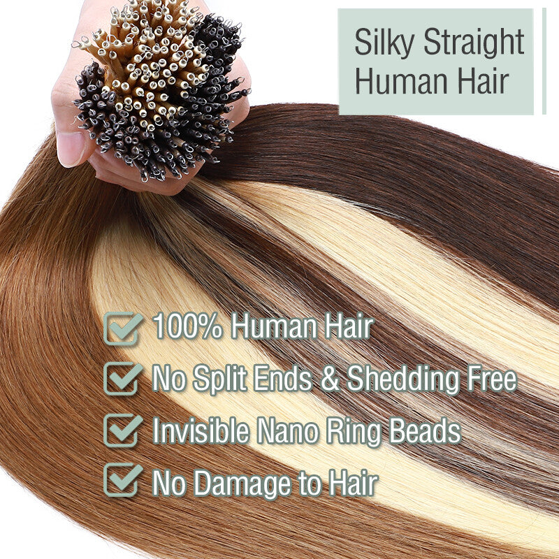 Nano Ring Hair Extensions Human Hair Micro Loop Beads 100% Remy Hair