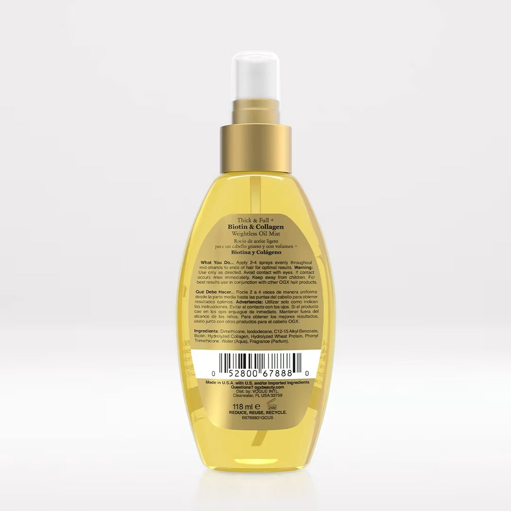 Hair Growth Oil Mist with Biotin & Collagen - Thicker Fuller Hair 4oz