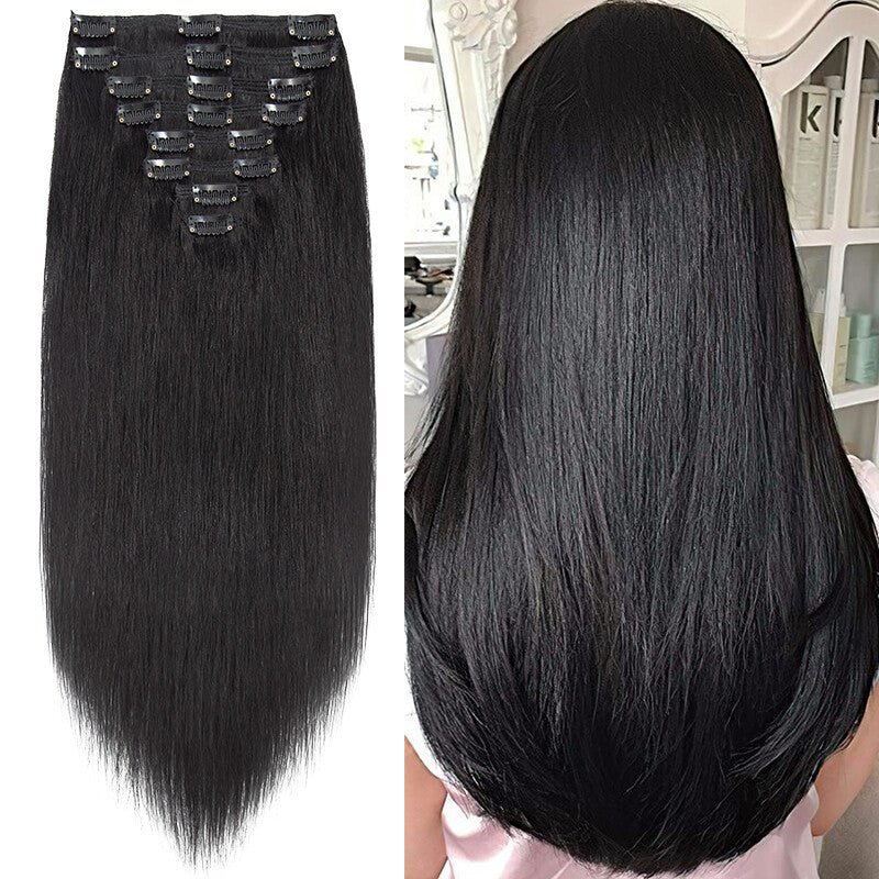 Double Weft Clip-In Hair Extensions - Remy Human Hair Ombre Full Head Set