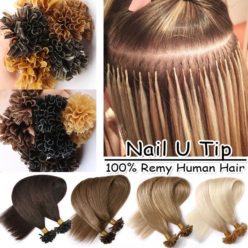 Remy Human Hair Extensions U Tip Keratin Bonds Thick Flat 16-22 Inches