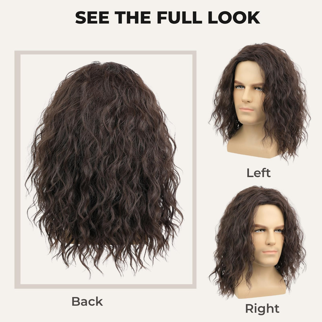 Men's Brown Wavy Costume Wig - Natural Look, Heat Resistant Synthetic Hair