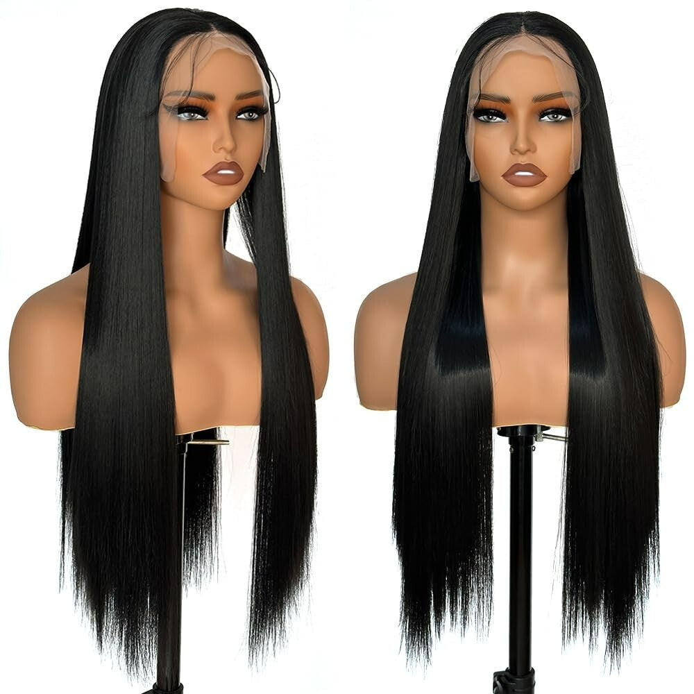 30-Inch Natural Synthetic Lace Front Wig Long Straight Hair Heat Resistant