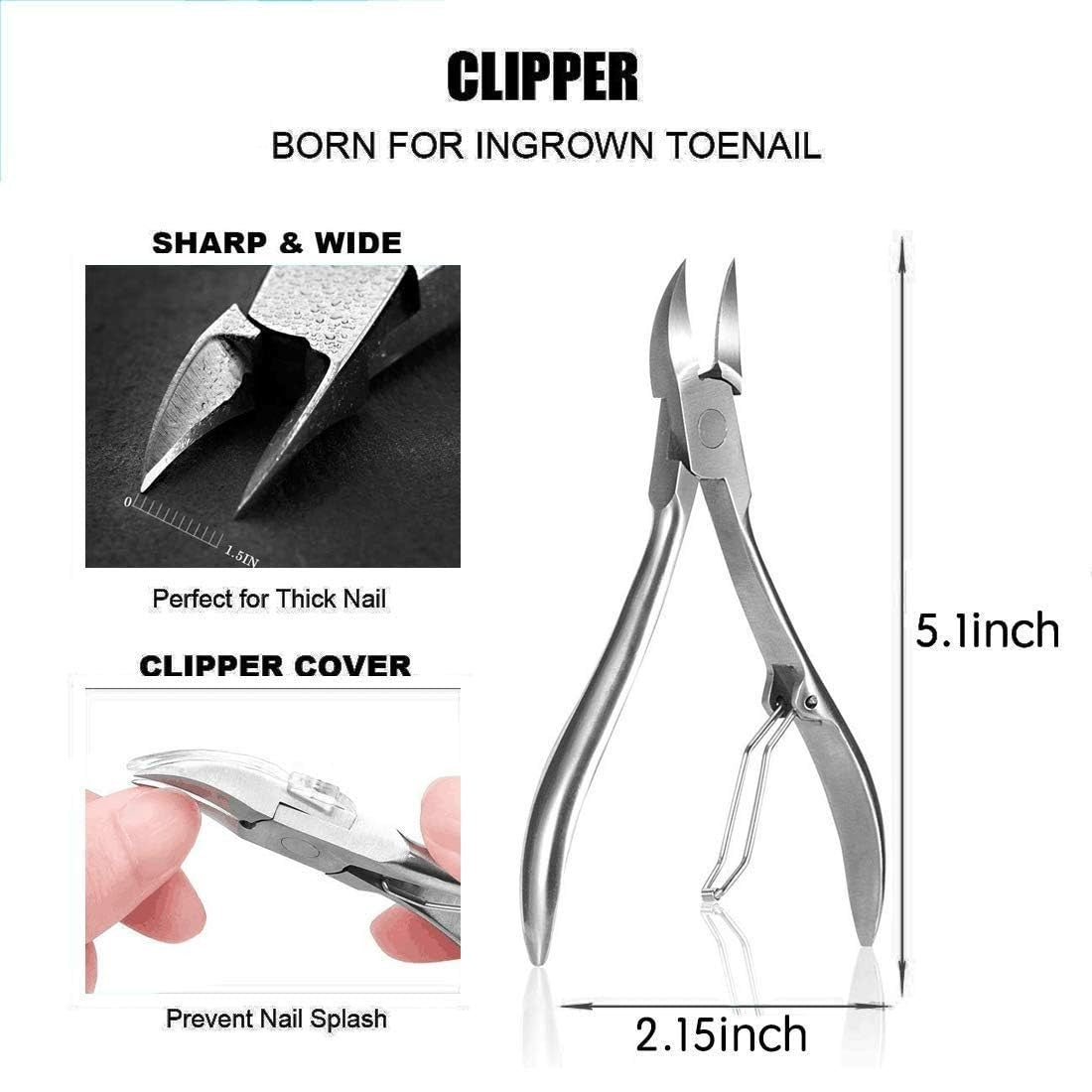 12 Resistant Toenail Clippers for Ingrown Nail Care - Pedicure Tools Set