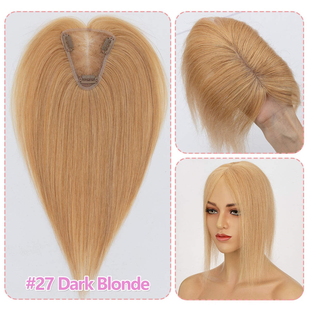 Clip-In Human Hair Topper for Thinning Hair 8x10in Natural Remy Hair