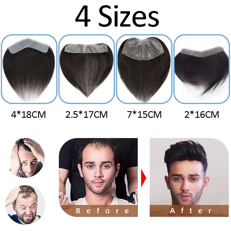 Men's Receding Hairline PU Hairpiece with Human Hair Toupee – Natural Look & Adjustable Fit