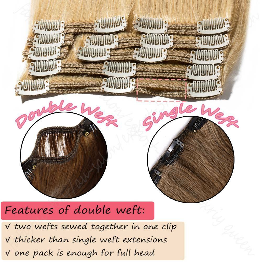 150g Double Weft Clip-In Human Hair Extensions - Full Head, Thick & Natural