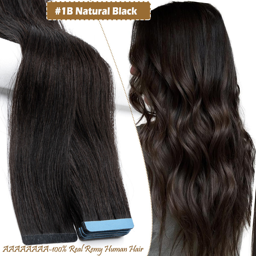 60PCS Tape-In Human Hair Extensions Skin Weft Straight 150g - Thick & Natural