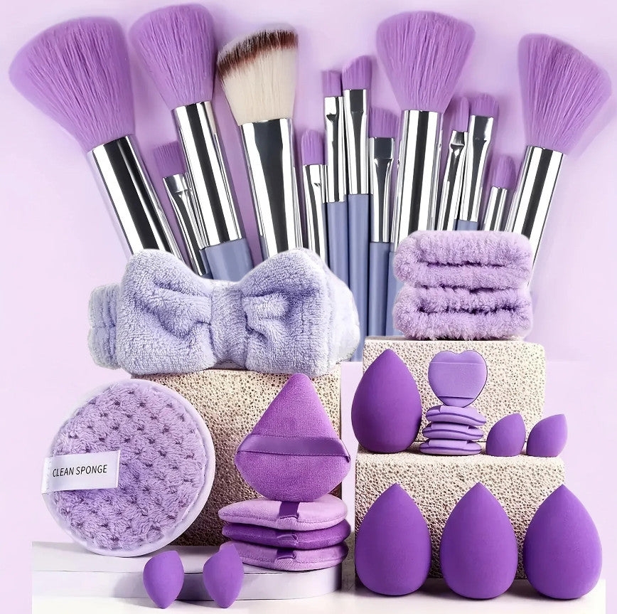 33Pcs Makeup Sponge & Brush Set - Full Kit for Face & Eyes