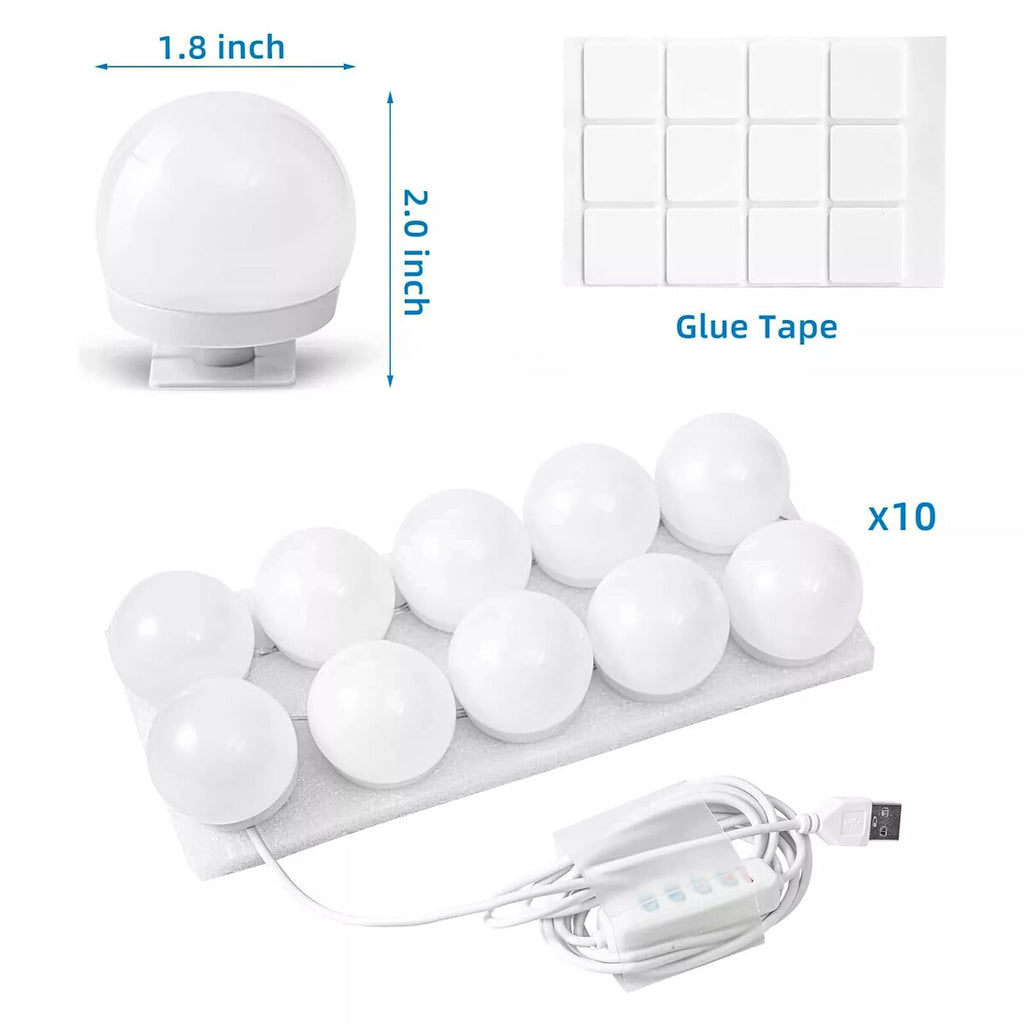Dimmable LED Vanity Mirror Lights Kit with 10 Bulbs and Adjustable Brightness